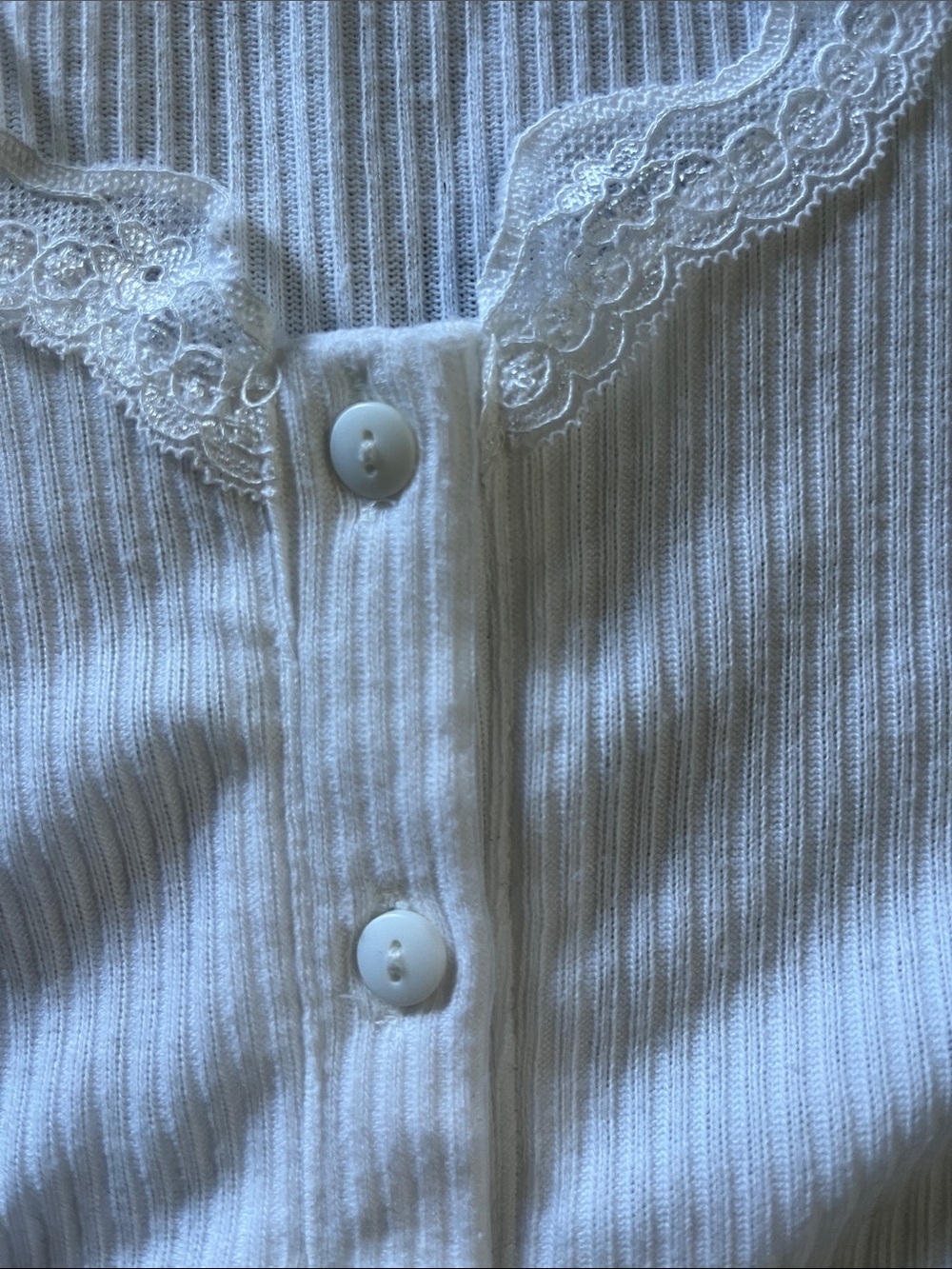 White Lace-Trim Button Front Top